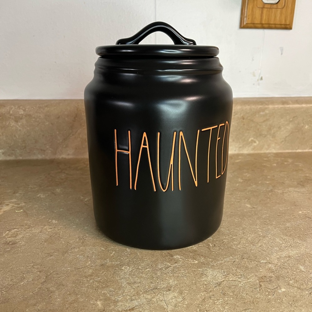 Black Rae Dunn Haunted Ceramic Canister - Halloween Decor